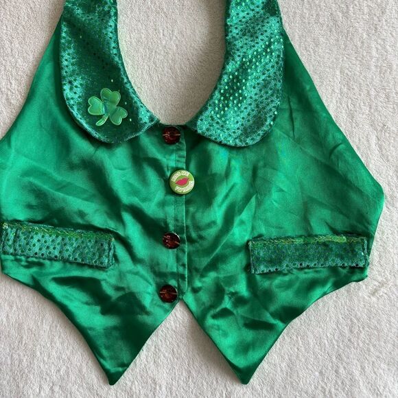 Leprechaun St. Patrick's Day‎ Costume green satin Vest adjustable - Picture 4 of 9
